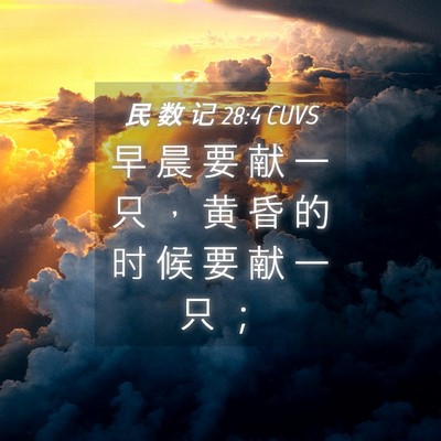 Picture 04 - 民 数 记 28:4 CUVS - 早 晨 要 献 一 只 ， 黄 昏 的 时 候 - Bible Verse Picture