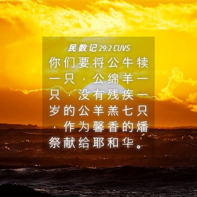 Picture 04 - 民 数 记 29:2 CUVS - 你 们 要 将 公 牛 犊 一 只 ， 公 绵 - Bible Verse Picture