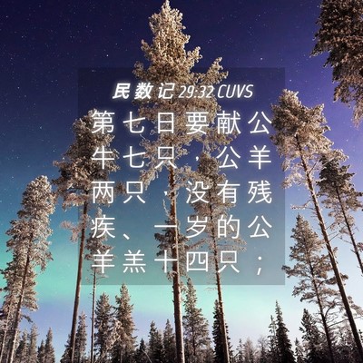 Picture 04 - 民 数 记 29:32 CUVS - 第 七 日 要 献 公 牛 七 只 ， 公 羊 - Bible Verse Picture
