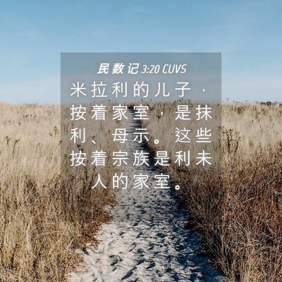 Picture 04 - 民 数 记 3:20 CUVS - 米 拉 利 的 儿 子 ， 按 着 家 室 ， - Bible Verse Picture