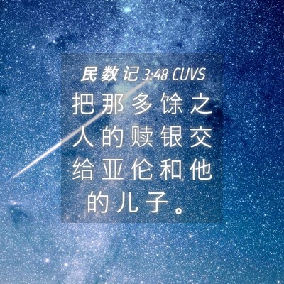 Picture 04 - 民 数 记 3:48 CUVS - 把 那 多 馀 之 人 的 赎 银 交 给 亚 - Bible Verse Picture