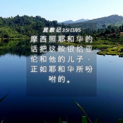 Picture 04 - 民 数 记 3:51 CUVS - 摩 西 照 耶 和 华 的 话 把 这 赎 银 - Bible Verse Picture