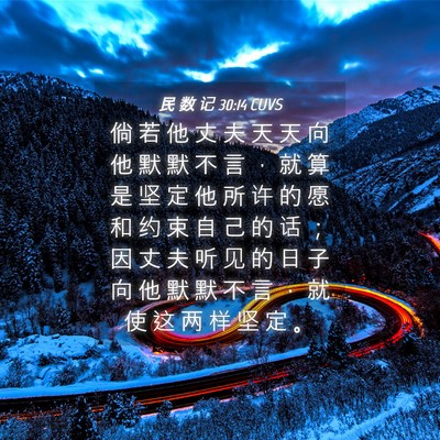 Picture 04 - 民 数 记 30:14 CUVS - 倘 若 他 丈 夫 天 天 向 他 默 默 不 - Bible Verse Picture