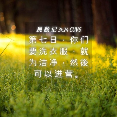 Picture 04 - 民 数 记 31:24 CUVS - 第 七 日 ， 你 们 要 洗 衣 服 ， 就 - Bible Verse Picture