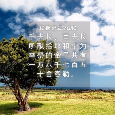 Picture 04 - 民 数 记 31:52 CUVS - 千 夫 长 、 百 夫 长 所 献 给 耶 和 - Bible Verse Picture