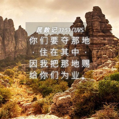 Picture 04 - 民 数 记 33:53 CUVS - 你 们 要 夺 那 地 ， 住 在 其 中 ， - Bible Verse Picture