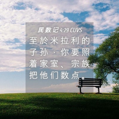 Picture 04 - 民 数 记 4:29 CUVS - 至 於 米 拉 利 的 子 孙 ， 你 要 照 - Bible Verse Picture