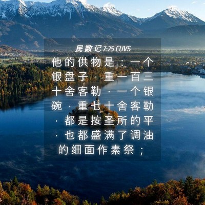 Picture 04 - 民 数 记 7:25 CUVS - 他 的 供 物 是 ： 一 个 银 盘 子 ， - Bible Verse Picture