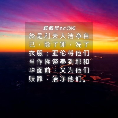 Picture 04 - 民 数 记 8:21 CUVS - 於 是 利 未 人 洁 净 自 己 ， 除 了 - Bible Verse Picture