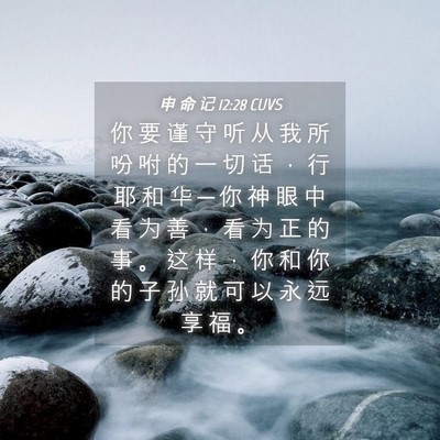 Picture 04 - 申 命 记 12:28 CUVS - 你 要 谨 守 听 从 我 所 吩 咐 的 一 - Bible Verse Picture