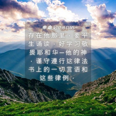 Picture 04 - 申 命 记 17:19 CUVS - 存 在 他 那 里 ， 要 平 生 诵 读 ， - Bible Verse Picture