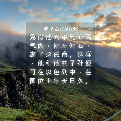 Picture 04 - 申 命 记 17:20 CUVS - 免 得 他 向 弟 兄 心 高 气 傲 ， 偏 - Bible Verse Picture