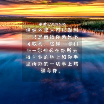 Picture 04 - 申 命 记 23:20 CUVS - 借 给 外 邦 人 可 以 取 利 ， 只 是 - Bible Verse Picture
