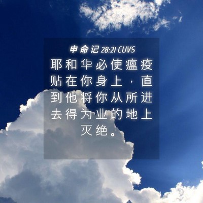 Picture 04 - 申 命 记 28:21 CUVS - 耶 和 华 必 使 瘟 疫 贴 在 你 身 上 - Bible Verse Picture