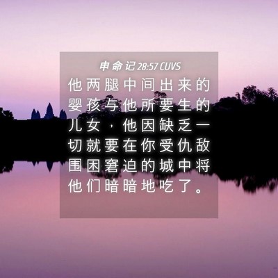 Picture 04 - 申 命 记 28:57 CUVS - 他 两 腿 中 间 出 来 的 婴 孩 与 他 - Bible Verse Picture