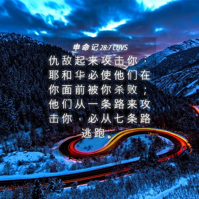 Picture 04 - 申 命 记 28:7 CUVS - 仇 敌 起 来 攻 击 你 ， 耶 和 华 必 - Bible Verse Picture