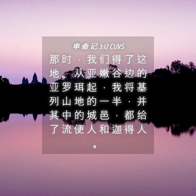 Picture 04 - 申 命 记 3:12 CUVS - 那 时 ， 我 们 得 了 这 地 。 从 亚 - Bible Verse Picture