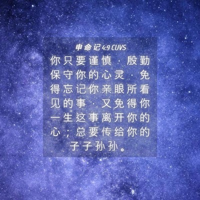 Picture 04 - 申 命 记 4:9 CUVS - 你 只 要 谨 慎 ， 殷 勤 保 守 你 的 - Bible Verse Picture
