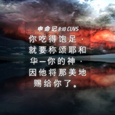 Picture 04 - 申 命 记 8:10 CUVS - 你 吃 得 饱 足 ， 就 要 称 颂 耶 和 - Bible Verse Picture