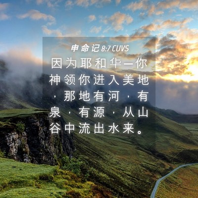 Picture 04 - 申 命 记 8:7 CUVS - 因 为 耶 和 华 ─ 你 神 领 你 进 入 - Bible Verse Picture