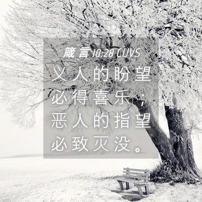 Picture 04 - 箴 言 10:28 CUVS - 义 人 的 盼 望 必 得 喜 乐 ； 恶 人 - Bible Verse Picture