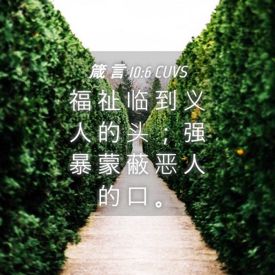 Picture 04 - 箴 言 10:6 CUVS - 福 祉 临 到 义 人 的 头 ； 强 暴 蒙 - Bible Verse Picture