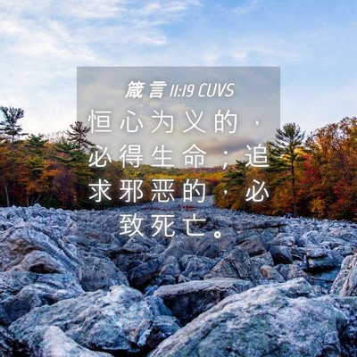 Picture 04 - 箴 言 11:19 CUVS - 恒 心 为 义 的 ， 必 得 生 命 ； 追 - Bible Verse Picture