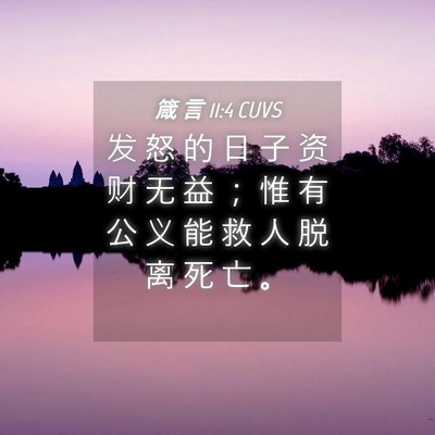 Picture 04 - 箴 言 11:4 CUVS - 发 怒 的 日 子 资 财 无 益 ； 惟 有 - Bible Verse Picture