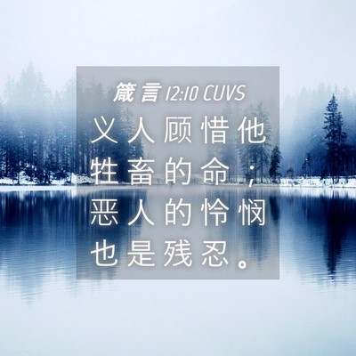 Picture 04 - 箴 言 12:10 CUVS - 义 人 顾 惜 他 牲 畜 的 命 ； 恶 人 - Bible Verse Picture