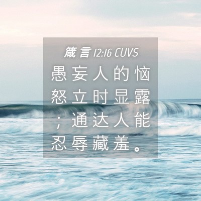 Picture 04 - 箴 言 12:16 CUVS - 愚 妄 人 的 恼 怒 立 时 显 露 ； 通 - Bible Verse Picture