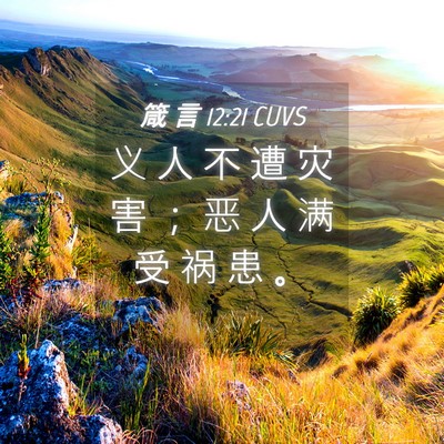 Picture 04 - 箴 言 12:21 CUVS - 义 人 不 遭 灾 害 ； 恶 人 满 受 祸 - Bible Verse Picture