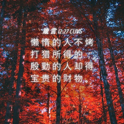 Picture 04 - 箴 言 12:27 CUVS - 懒 惰 的 人 不 烤 打 猎 所 得 的 ； - Bible Verse Picture
