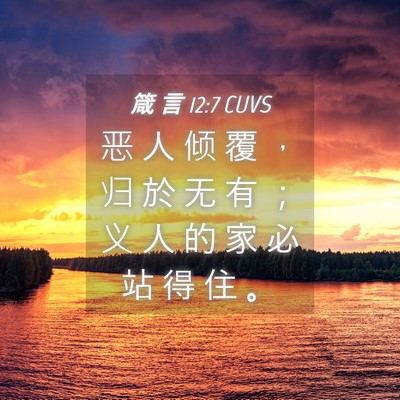 Picture 04 - 箴 言 12:7 CUVS - 恶 人 倾 覆 ， 归 於 无 有 ； 义 人 - Bible Verse Picture