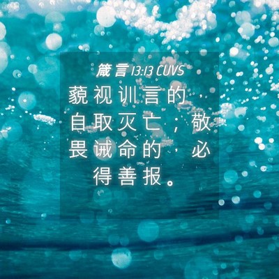 Picture 04 - 箴 言 13:13 CUVS - 藐 视 训 言 的 ， 自 取 灭 亡 ； 敬 - Bible Verse Picture