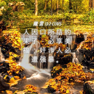 Picture 04 - 箴 言 13:2 CUVS - 人 因 口 所 结 的 果 子 ， 必 享 美 - Bible Verse Picture