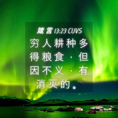 Picture 04 - 箴 言 13:23 CUVS - 穷 人 耕 种 多 得 粮 食 ， 但 因 不 - Bible Verse Picture