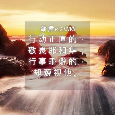 Picture 04 - 箴 言 14:2 CUVS - 行 动 正 直 的 ， 敬 畏 耶 和 华 ； - Bible Verse Picture