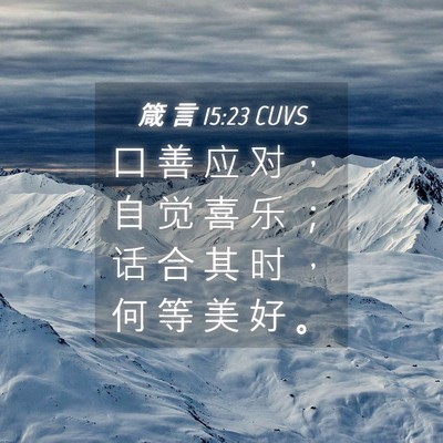 Picture 04 - 箴 言 15:23 CUVS - 口 善 应 对 ， 自 觉 喜 乐 ； 话 合 - Bible Verse Picture