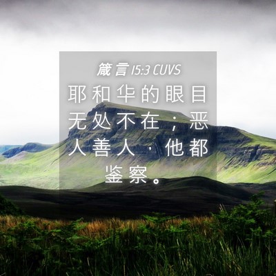 Picture 04 - 箴 言 15:3 CUVS - 耶 和 华 的 眼 目 无 处 不 在 ； 恶 - Bible Verse Picture