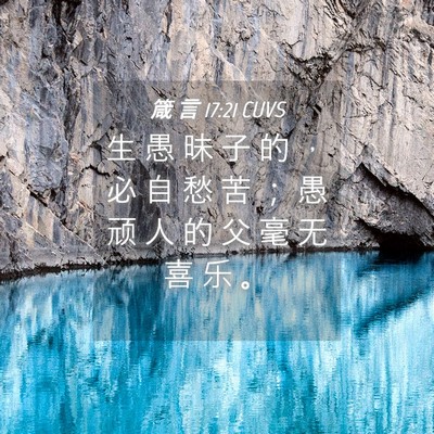 Picture 04 - 箴 言 17:21 CUVS - 生 愚 昧 子 的 ， 必 自 愁 苦 ； 愚 - Bible Verse Picture