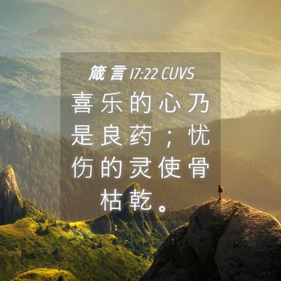 Picture 04 - 箴 言 17:22 CUVS - 喜 乐 的 心 乃 是 良 药 ； 忧 伤 的 - Bible Verse Picture