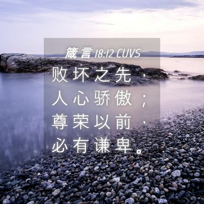 Picture 04 - 箴 言 18:12 CUVS - 败 坏 之 先 ， 人 心 骄 傲 ； 尊 荣 - Bible Verse Picture