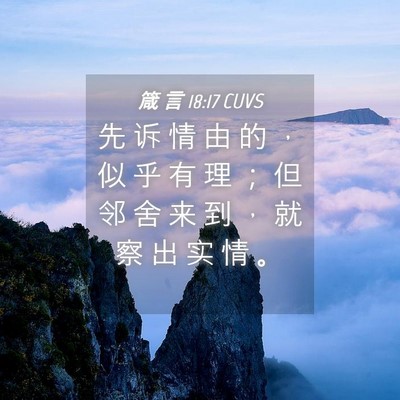 Picture 04 - 箴 言 18:17 CUVS - 先 诉 情 由 的 ， 似 乎 有 理 ； 但 - Bible Verse Picture