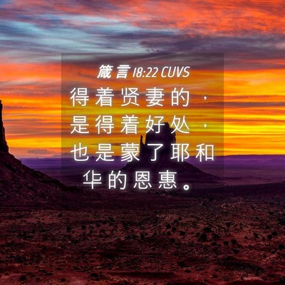 Picture 04 - 箴 言 18:22 CUVS - 得 着 贤 妻 的 ， 是 得 着 好 处 ， - Bible Verse Picture