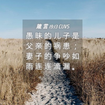 Picture 04 - 箴 言 19:13 CUVS - 愚 昧 的 儿 子 是 父 亲 的 祸 患 ； - Bible Verse Picture