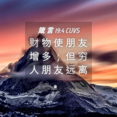 Picture 04 - 箴 言 19:4 CUVS - 财 物 使 朋 友 增 多 ； 但 穷 人 朋 - Bible Verse Picture