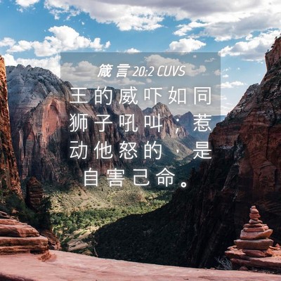 Picture 04 - 箴 言 20:2 CUVS - 王 的 威 吓 如 同 狮 子 吼 叫 ； 惹 - Bible Verse Picture