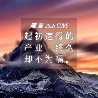 Picture 04 - 箴 言 20:21 CUVS - 起 初 速 得 的 产 业 ， 终 久 却 不 - Bible Verse Picture