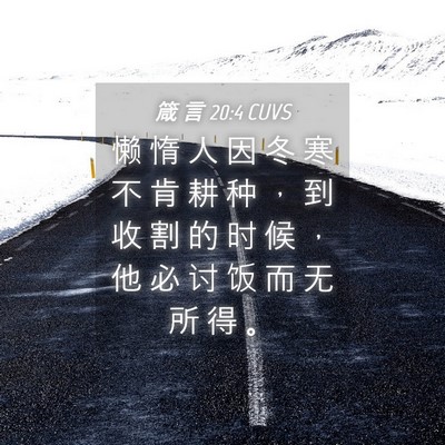Picture 04 - 箴 言 20:4 CUVS - 懒 惰 人 因 冬 寒 不 肯 耕 种 ， 到 - Bible Verse Picture