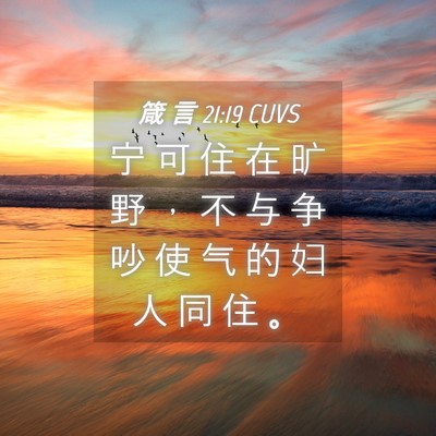 Picture 04 - 箴 言 21:19 CUVS - 宁 可 住 在 旷 野 ， 不 与 争 吵 使 - Bible Verse Picture